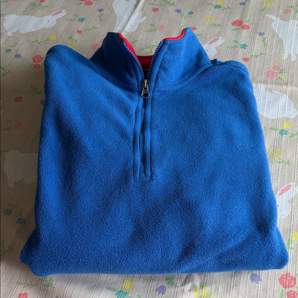 Men's Quarter-Zip Fleece Pullover - Blue with Red trim at neck. Adult Medium
